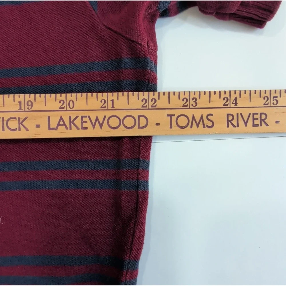 Ralph Lauren Polo Shirt Mens Large Maroon Navy Striped Cotton Preppy Campus L